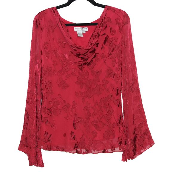 Adrianna Papell Evening Essentials Red Bell Sleeve Silk Blouse Size XL - Picture 2 of 13